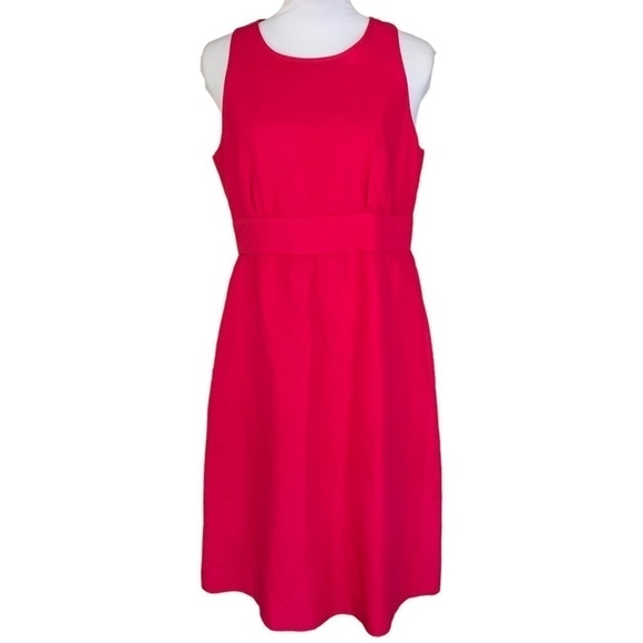 J Crew Hot Pink Cotton Summer V Back Tie Neck Fit & Flare Dress Sz 6 - Picture 1 of 7